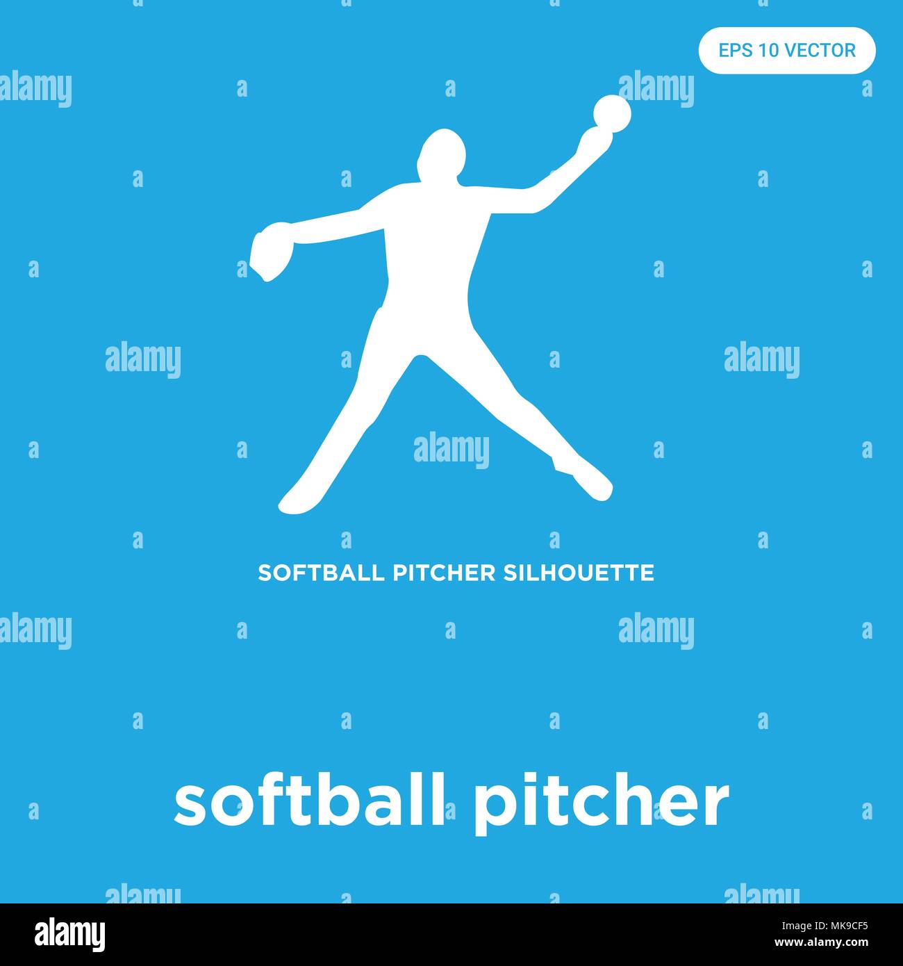 Softball pitcher icona vettore isolato su sfondo blu, simbolo e segno Illustrazione Vettoriale