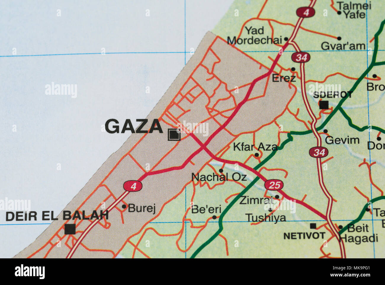Striscia di Gaza mappa stradale Foto Stock