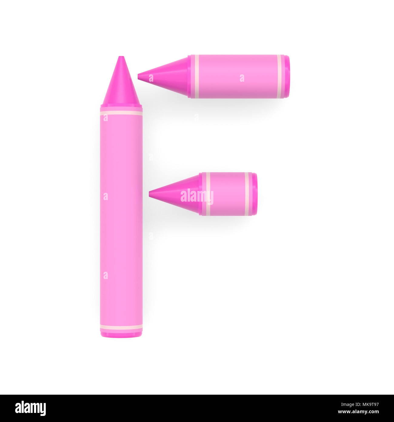 Rosa pastello a cera F maiuscola su sfondo bianco, rendering 3D immagine font per l'istruzione e la tipografia infantile Foto Stock