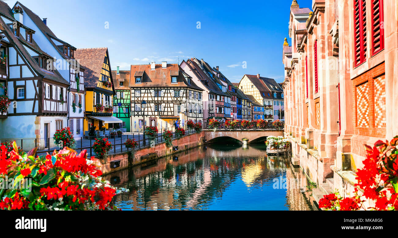 Tradizionali case colorate in piccola Venezia,Colmar città,l'Alsazia, Francia. Foto Stock