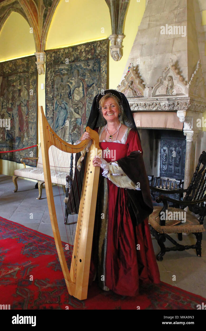 Berkeley, Inghilterra - 6 Maggio 2018: Re Enrico VIII e i suoi sei mogli di Berkeley Castle. La storia ha giocato fuori all'interno di Berkeley mura del castello ne fanno uno dei più pregevoli edifici in Gran Bretagna. Credito: Anna Jastrzebska/Alamy Live News Foto Stock