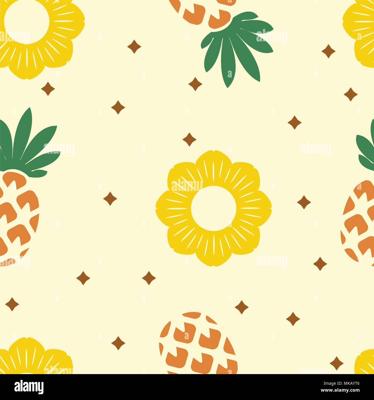 Vettore di ananas seamless pattern. ripetendo estate sfondo con intere Ananas e fette di ananas Illustrazione Vettoriale