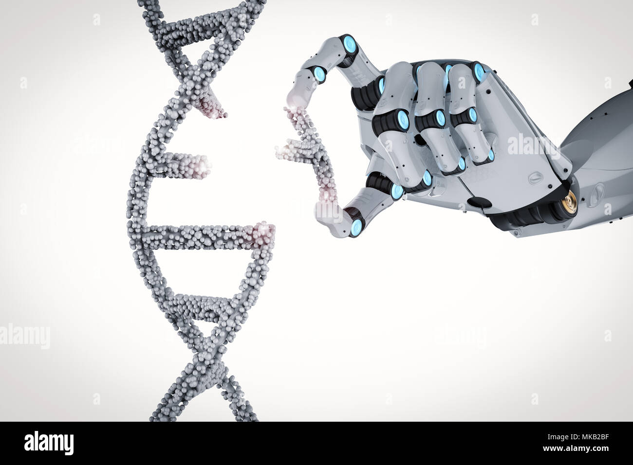 Engineeering genetica concetto con 3D rendering mano robotica di modifica di elica di DNA Foto Stock