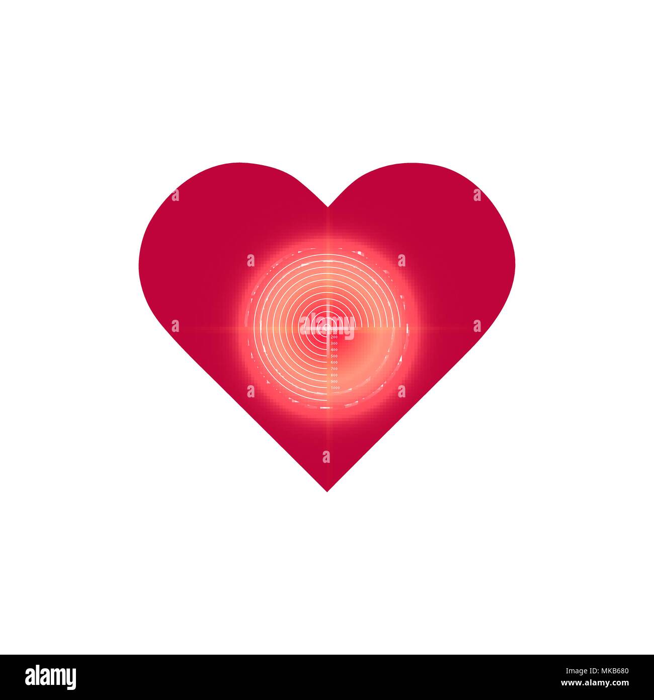 Amore Target icona Logo Design. Glitch, effetto neon. Cuore in Target obiettivo icona linea. Love Dating simbolo. Il giorno di San Valentino di segno. Appartamento alla moda di disegni geometrici. Vettore Illustrazione Vettoriale