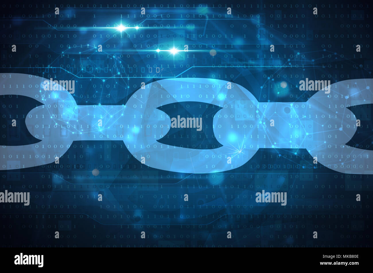 Tecnologia blockchain concetto sfondo blu Foto Stock