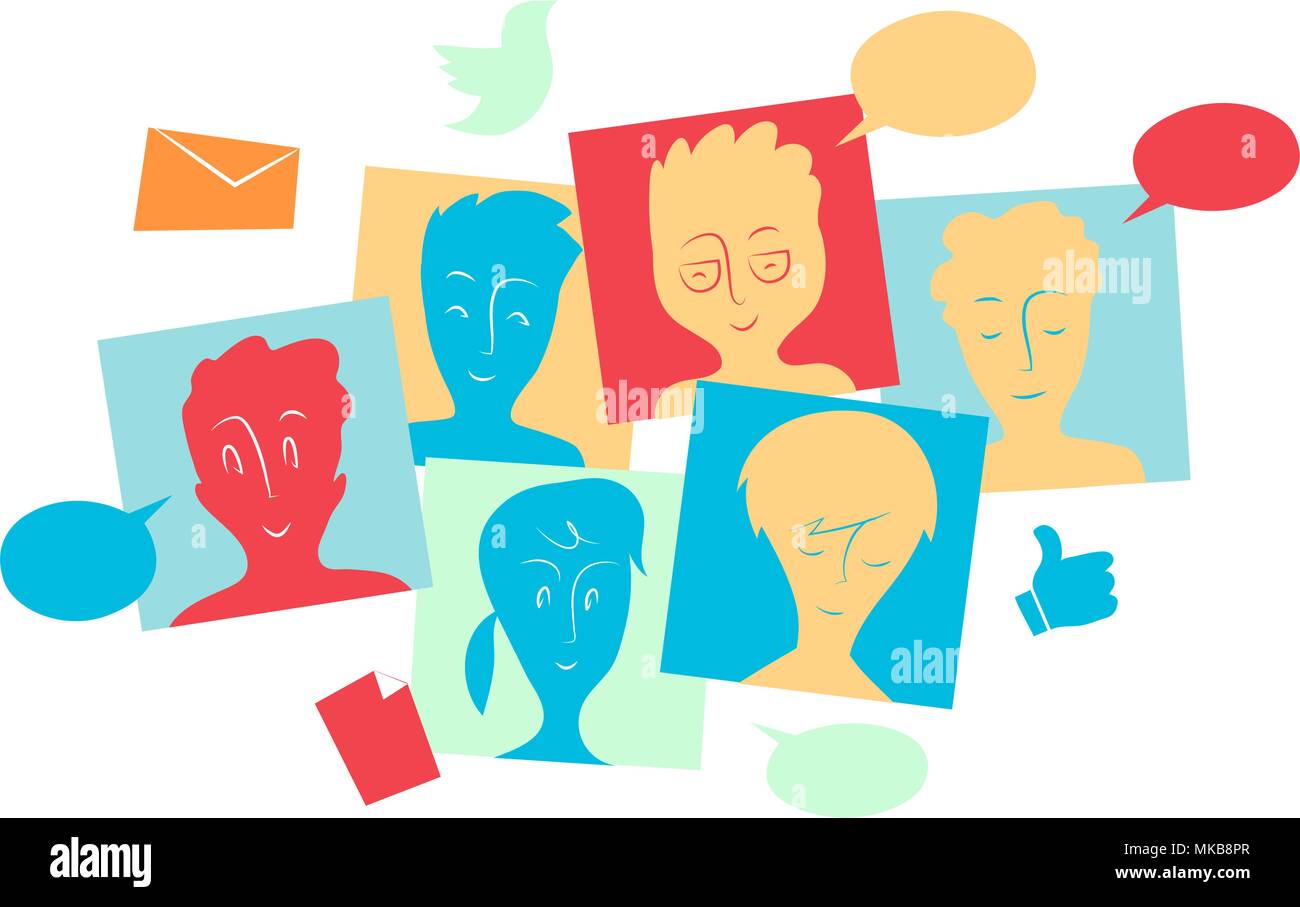Comunità sociale di interagire e condividere contenuti, messaggi e file Illustrazione Vettoriale