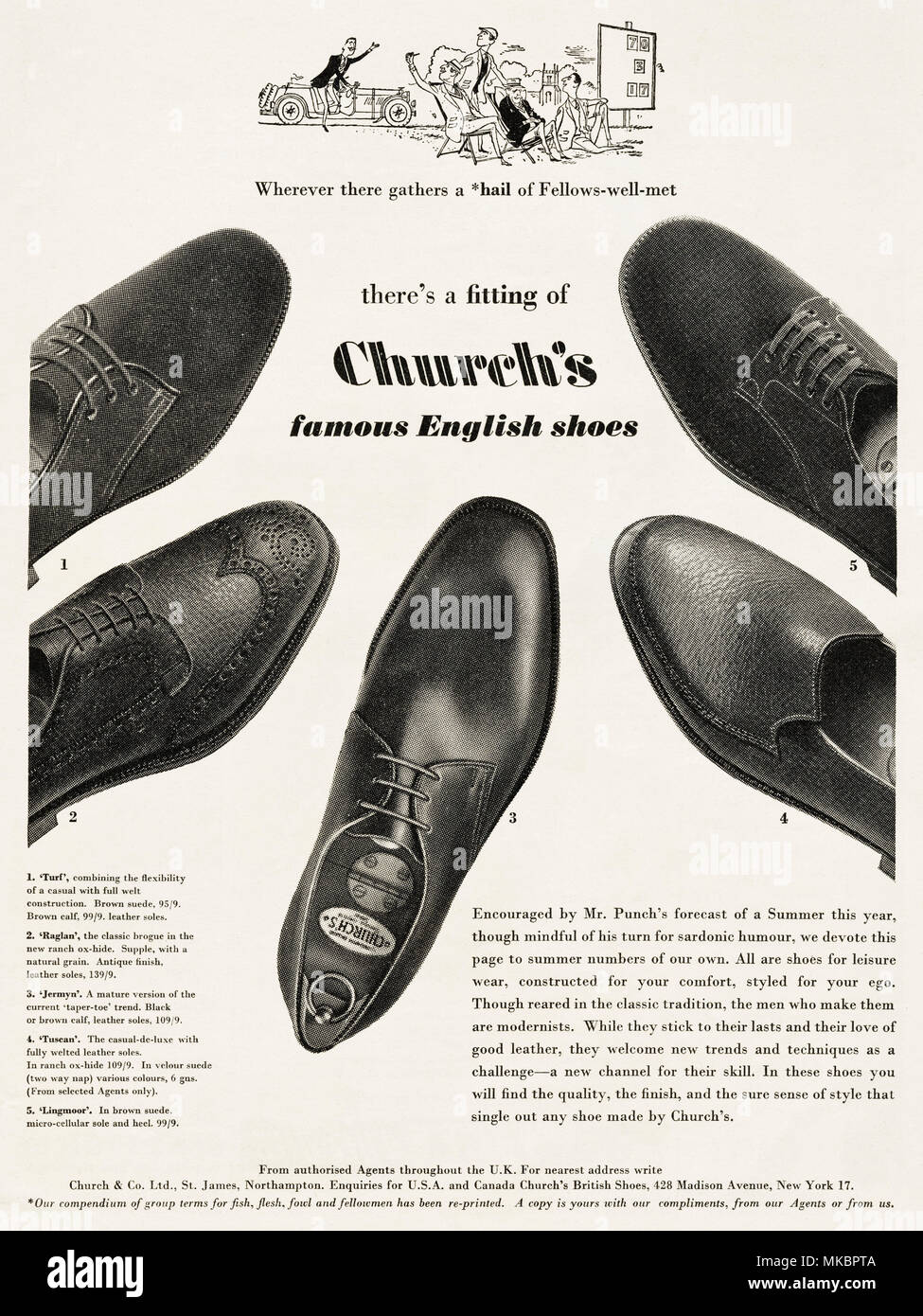 Anni Cinquanta vintage originale pubblicità pubblicità della Chiesa scarpe  inglesi di St James Northampton England Regno Unito nella rivista inglese  circa 1958 Foto stock - Alamy