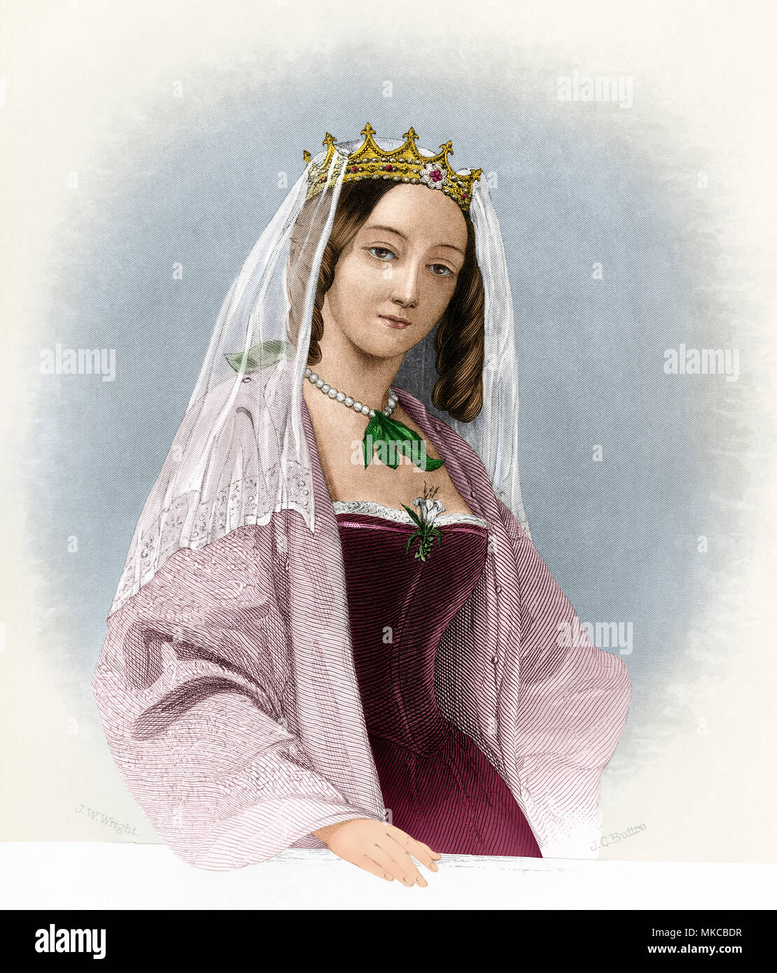 Berengaria di Navarra, regina d'Inghilterra come moglie di Richard i, 1100s. Digitalmente incisione colorata Foto Stock