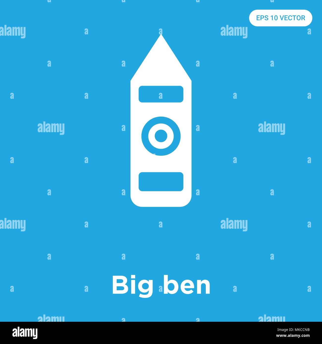 Big ben icona vettore isolato su sfondo blu, simbolo e segno Illustrazione Vettoriale