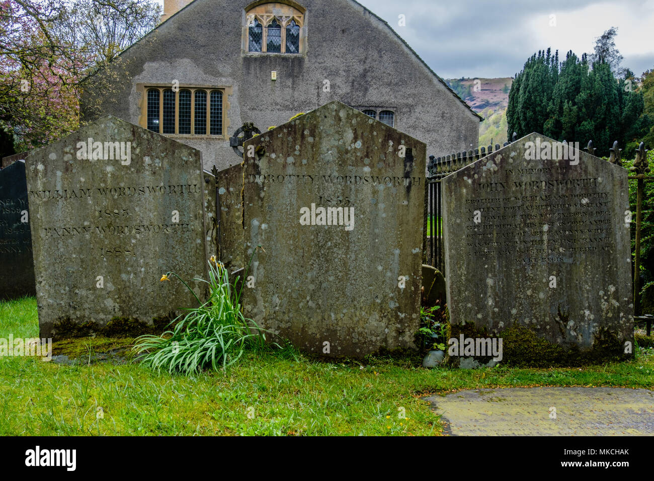 Wordsworth tombe di famiglia a St Oswald è la Chiesa, Grasmere, Lake District, Cumbria Foto Stock