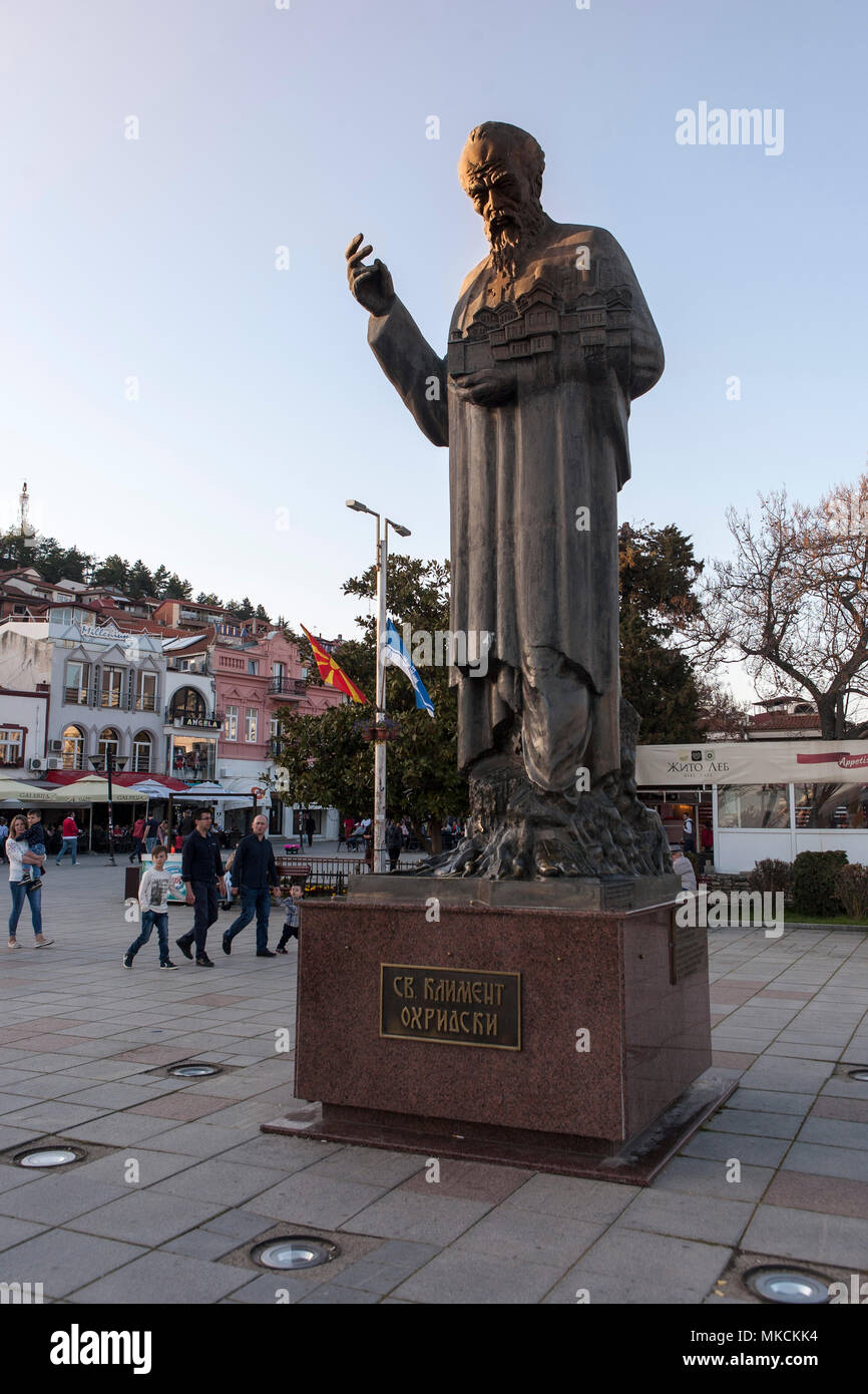 Ohrid, Statua di San Kliment Ohridski monumento Foto Stock