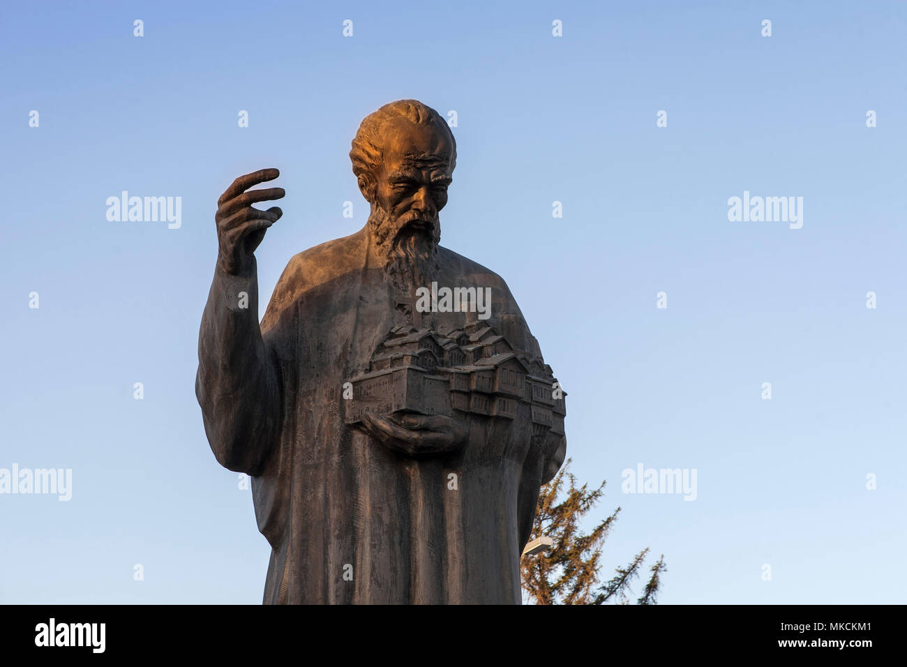 Ohrid, Statua di San Kliment Ohridski, San Clemente di Ohrid, Macedonia settentrionale, Balcani, Europa orientale Foto Stock