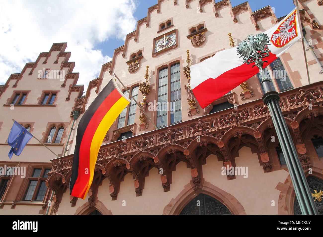 Bandiera tedesca in Romer a Romerberg, Municipio di Francoforte Foto Stock
