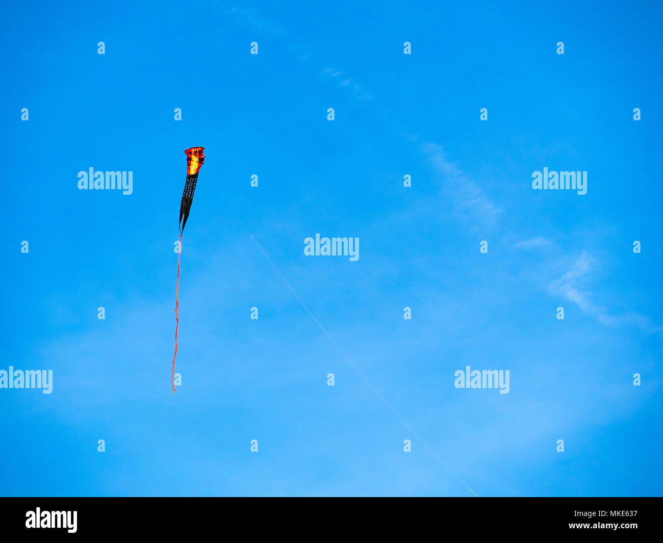 Un cobra festively aquilone vola alto in una giornata di sole Foto Stock