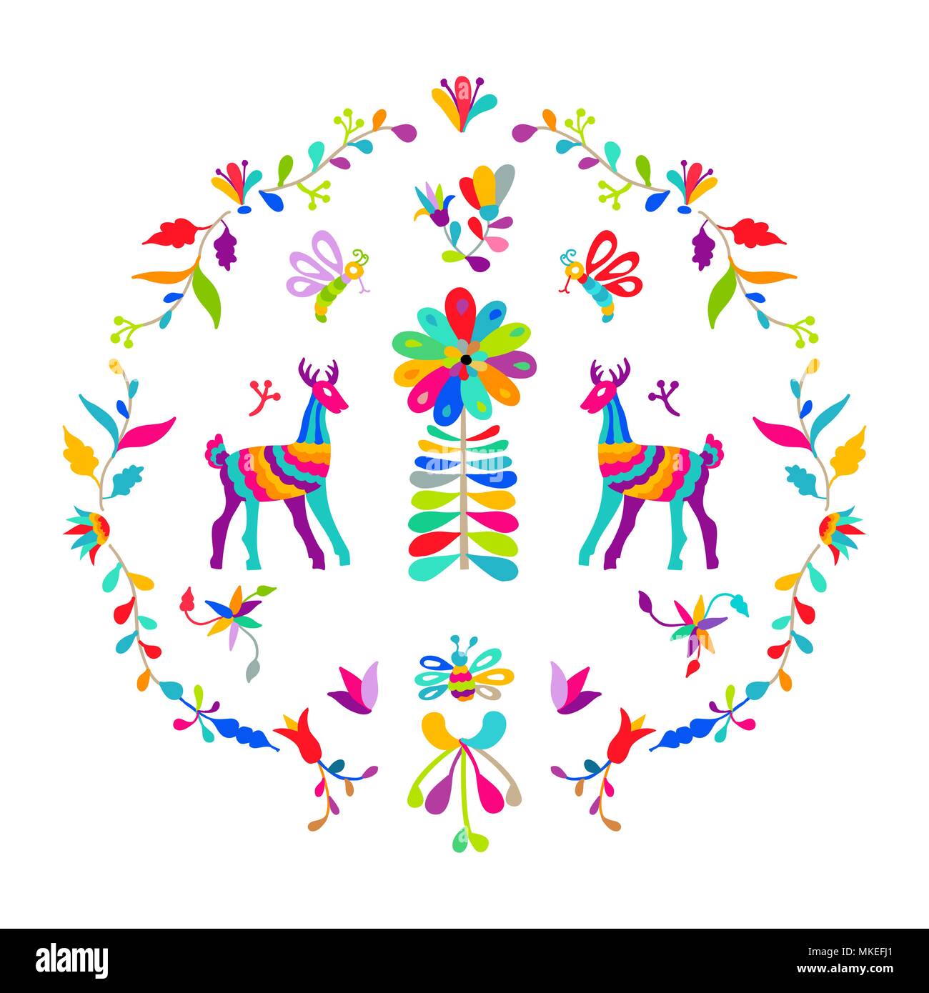 Vettore messicano folk Otomi ricamo stile Pattern impostato. Folk ornamento di ricamo Illustrazione Vettoriale