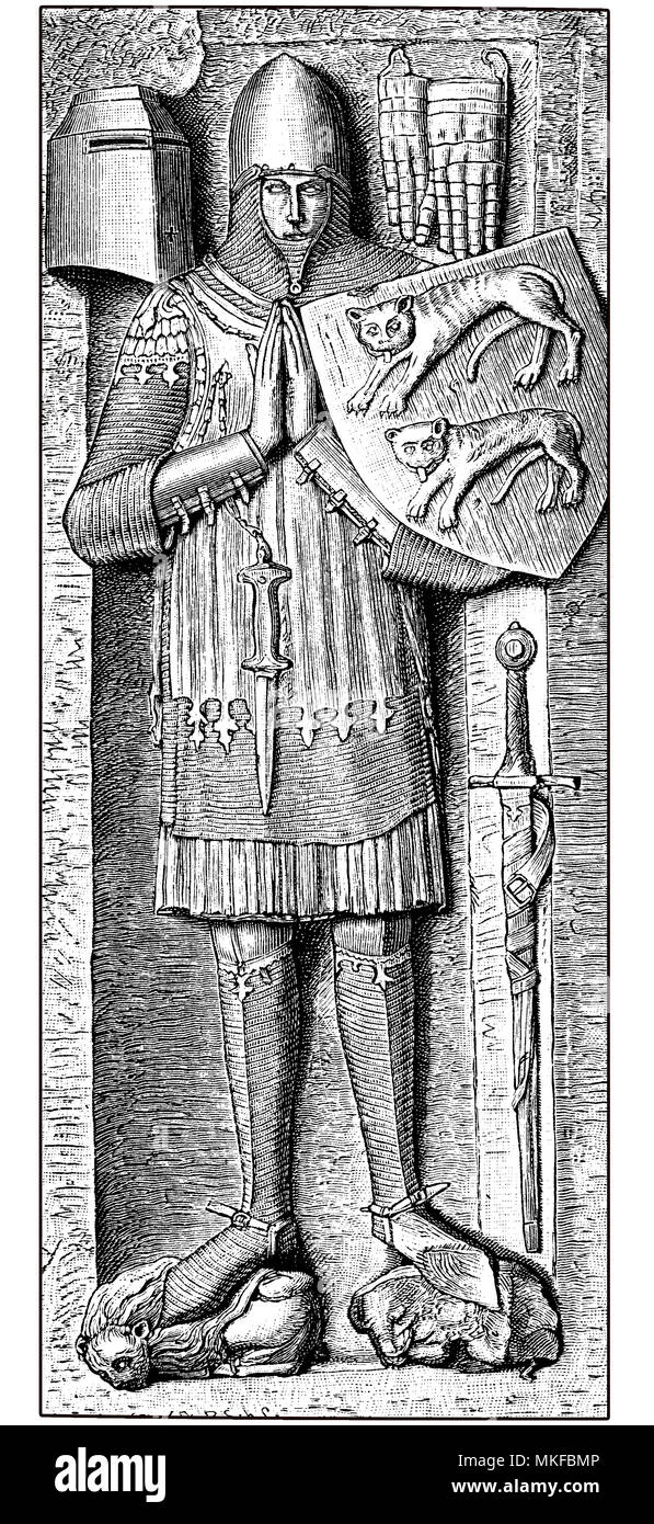 Tomba di un cavaliere Hohenlohe, scultura in pietra di una tomba del XIII secolo Foto Stock