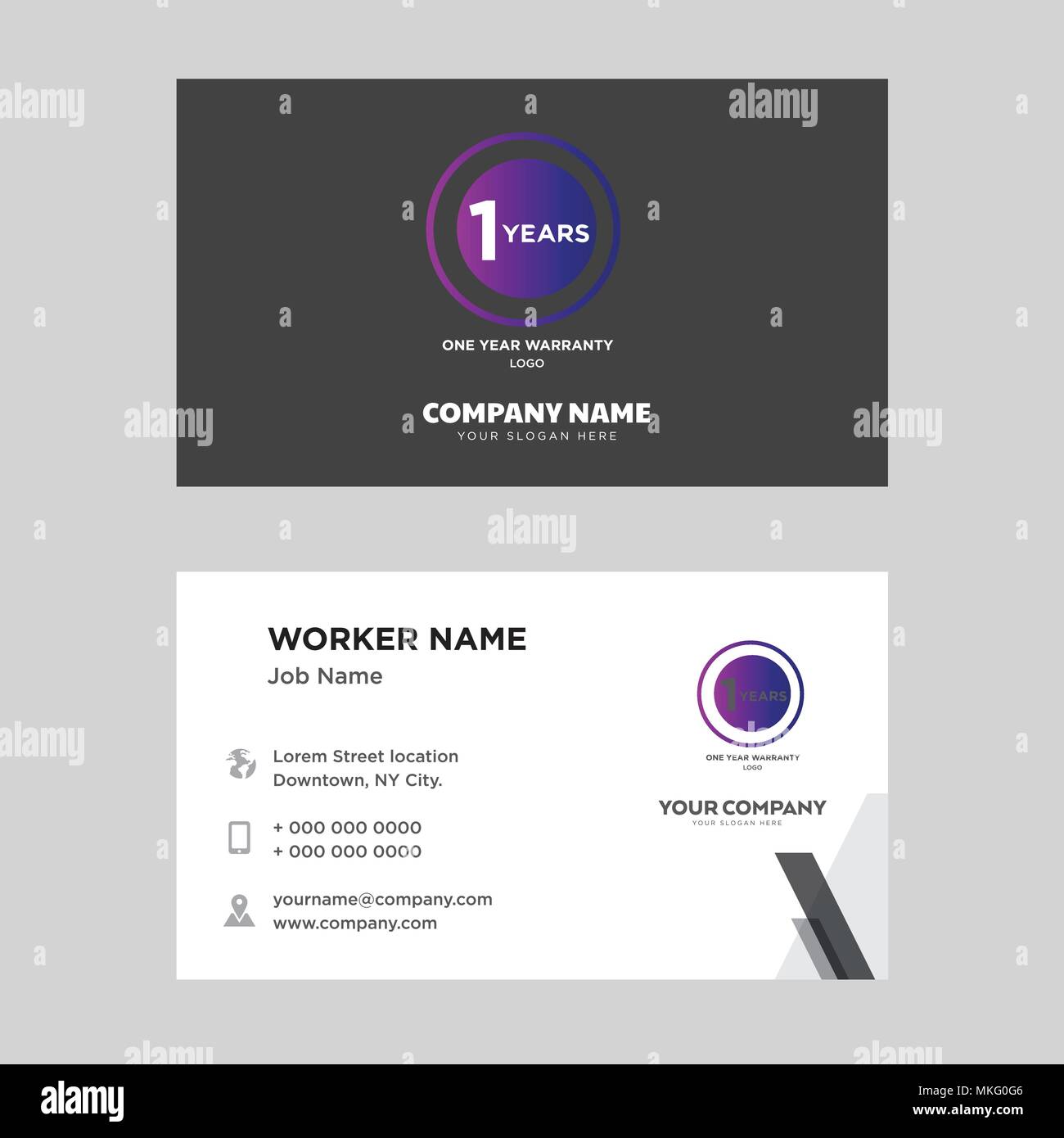 Un anno di garanzia business card modello di progettazione, visita per la vostra azienda, moderna identità orizzontale vettore scheda Illustrazione Vettoriale