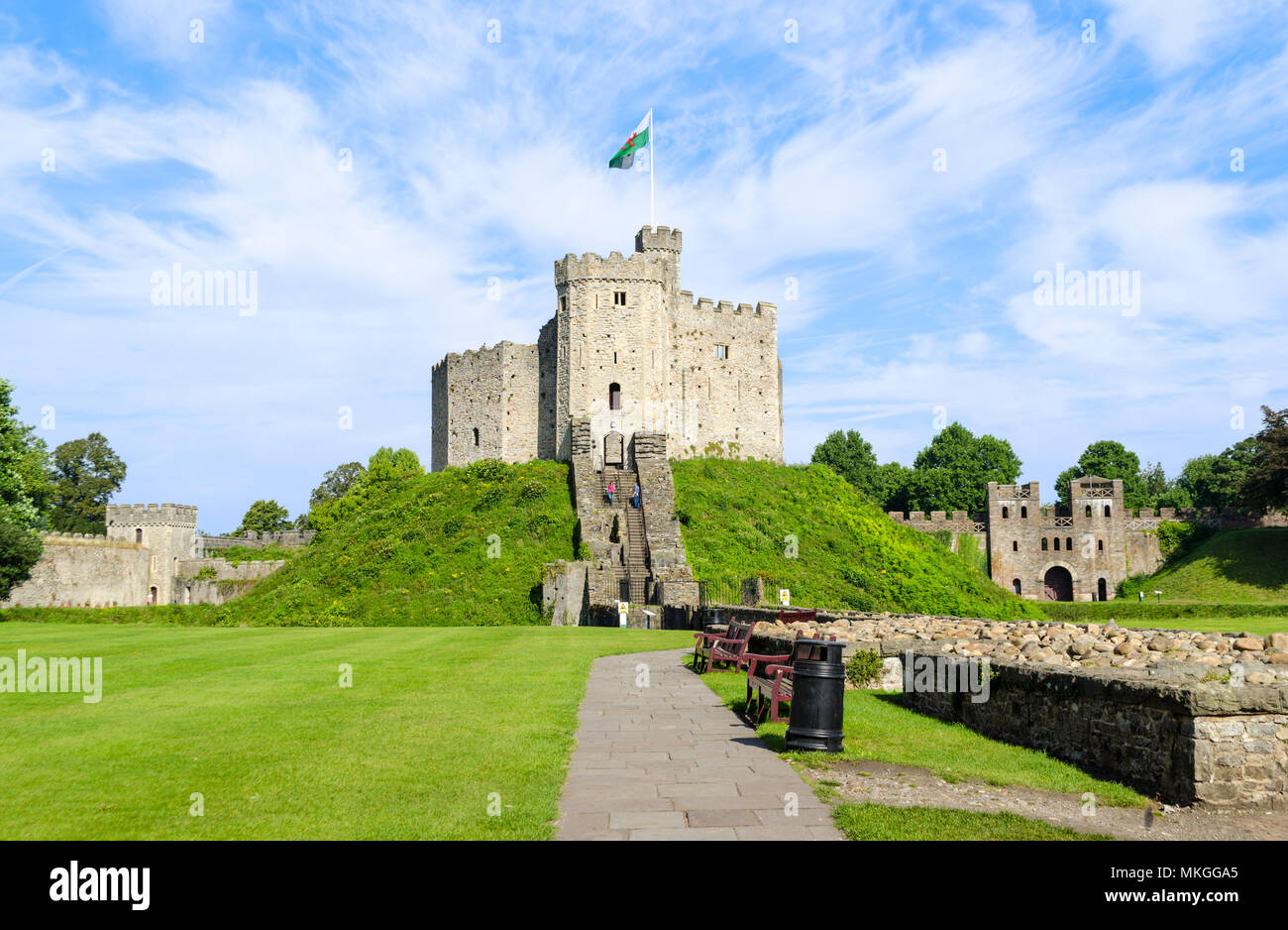 Esterno del Castello di Cardiff in Galles, Regno Unito Foto Stock