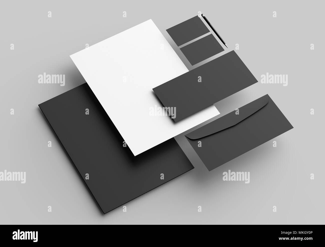 Corporate identity stationery mock up isolato su sfondo grigio. 3D illustra Foto Stock