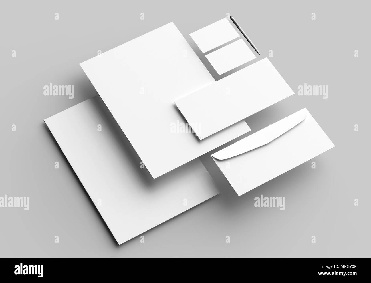 Corporate identity stationery mock up isolato su sfondo grigio. 3D illustra Foto Stock