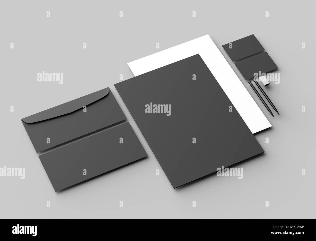 Corporate identity stationery mock up isolato su sfondo grigio. 3D illustra Foto Stock