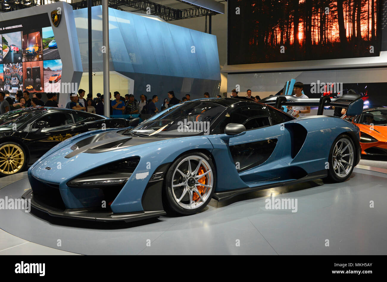 Una McLaren Senna hypercar in mostra presso il AutoChina motor show 2018 a Pechino Foto Stock