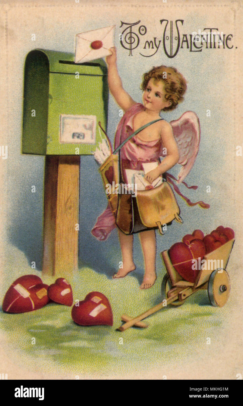 Cupido Mailing una lettera di San Valentino Foto Stock
