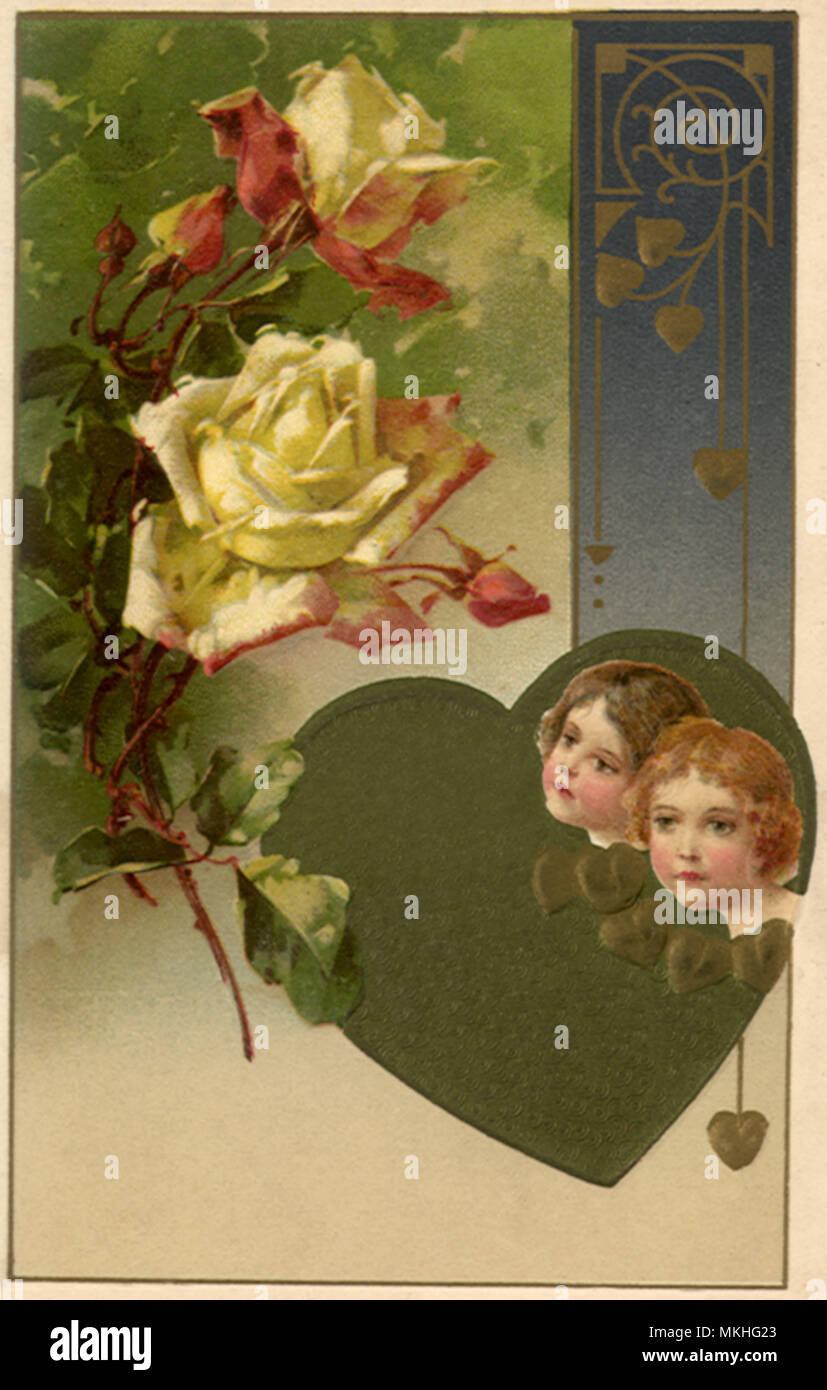 Le rose e il messaggio di saluto di san Valentino Foto Stock