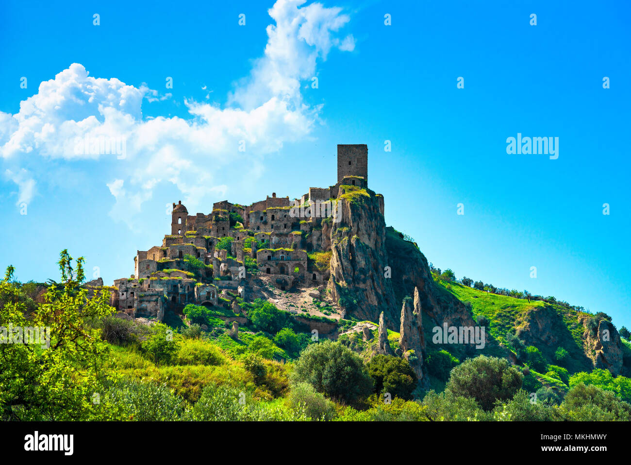 Craco vecchia città fantasma, popolare posizione filmato. Matera, Basilicata Italia meridionale, Europa. Foto Stock