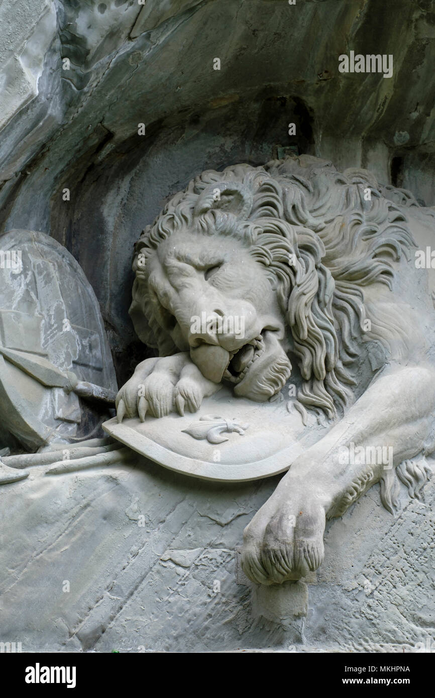 Close up di morire il Monumento del Leone a Lucerna, Svizzera, Europa Foto Stock
