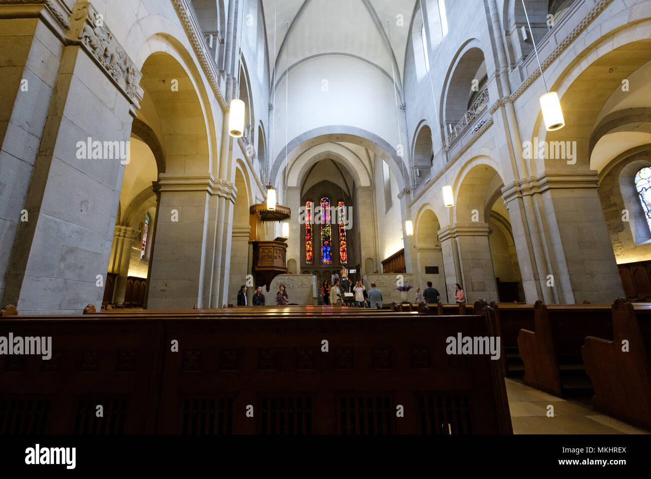Cattedrale Grossmünster interno, Zurigo, Svizzera Foto Stock
