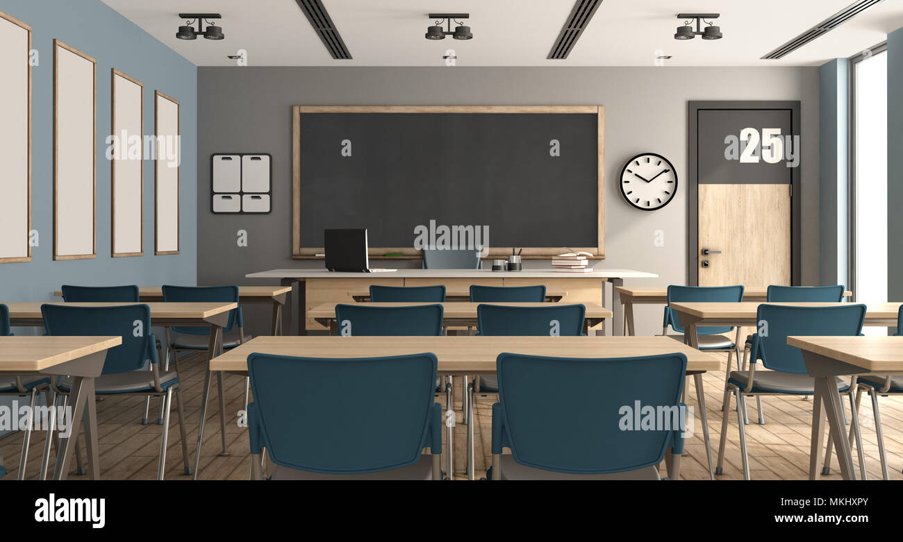 Blu e gary classe moderno senza gli studenti - 3d rendering Foto Stock