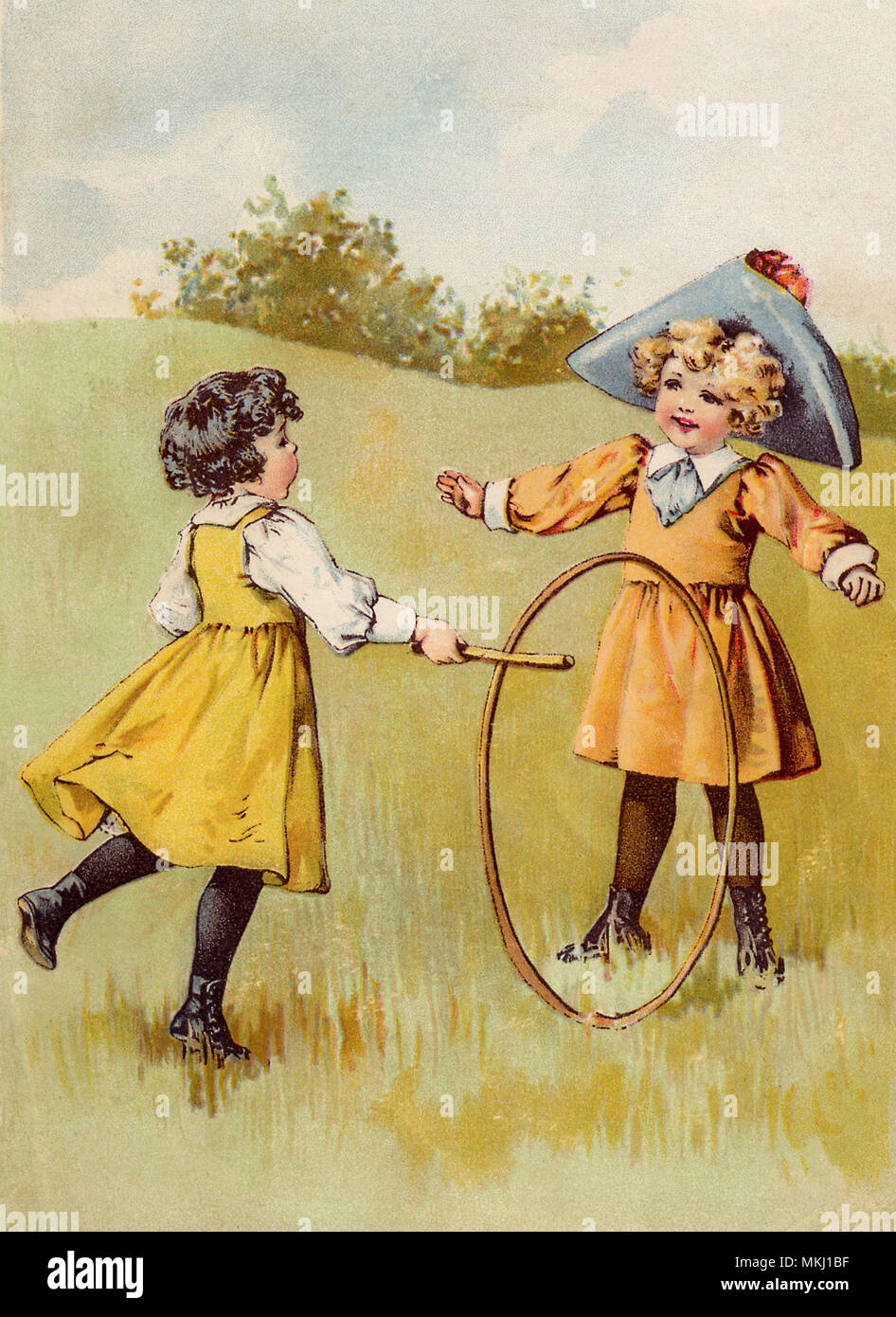 Le ragazze con cerchio di rotolamento Foto Stock