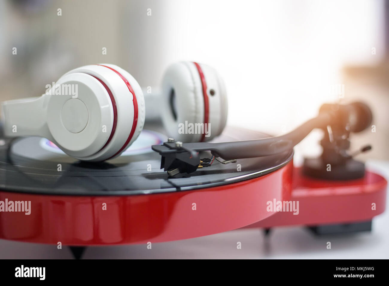 Auricolare su vinile giradischi record giocatore Foto Stock