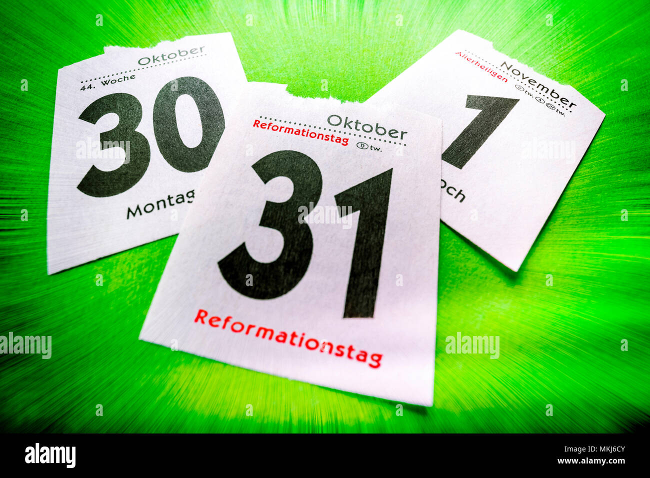 Calendario Foglio 31. Ottobre, il giorno della Riforma, Kalenderblatt 31. Oktober, Reformationstag Foto Stock