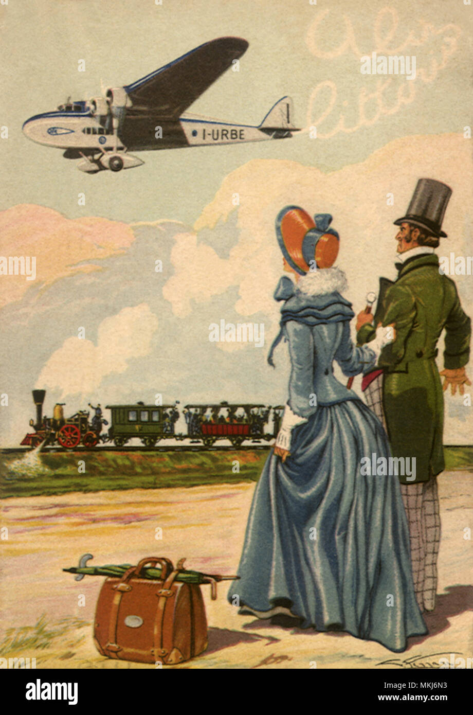 Giovane, in aereo e in treno Foto Stock