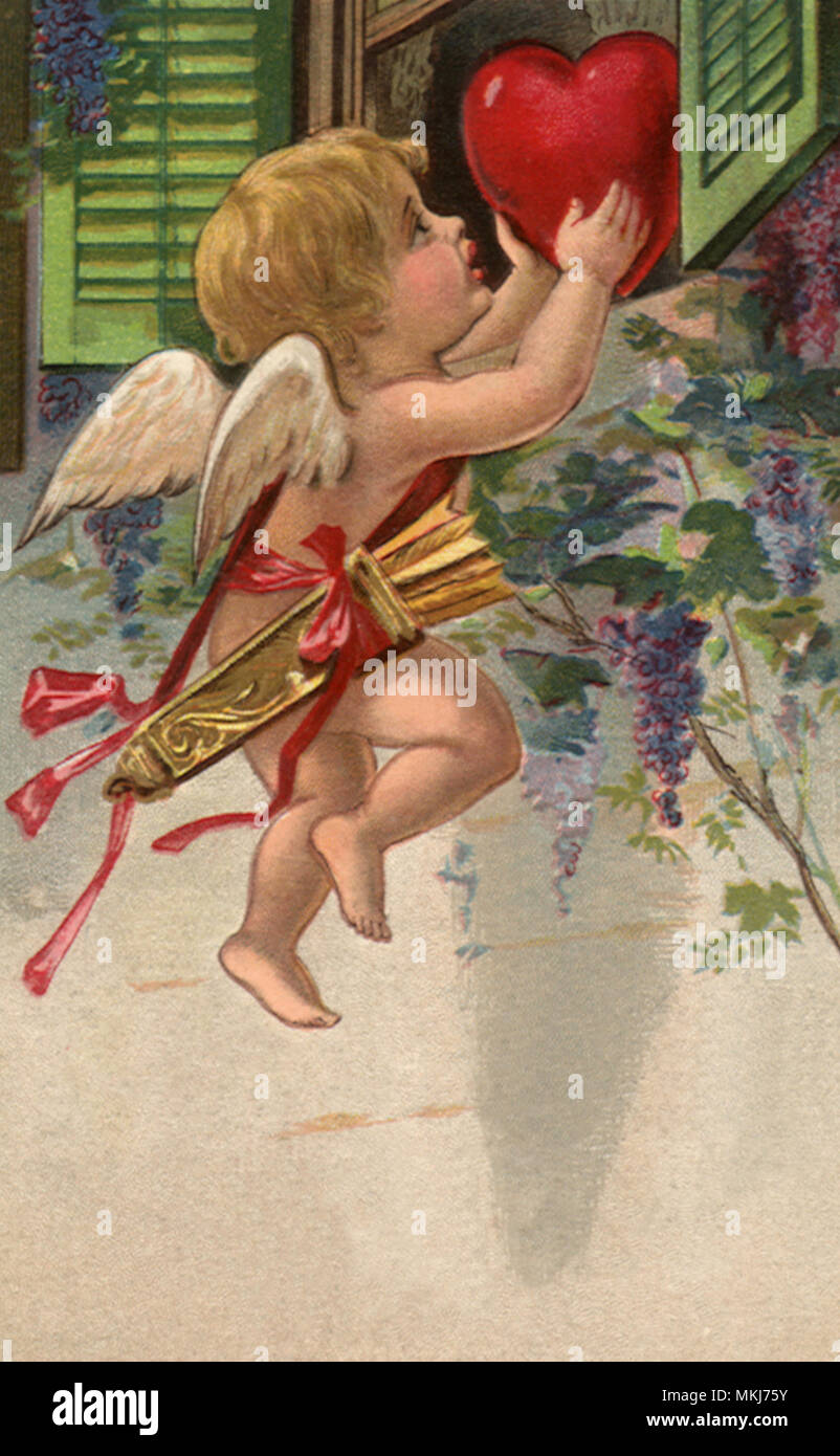 Cupido Holding Valentine Foto Stock