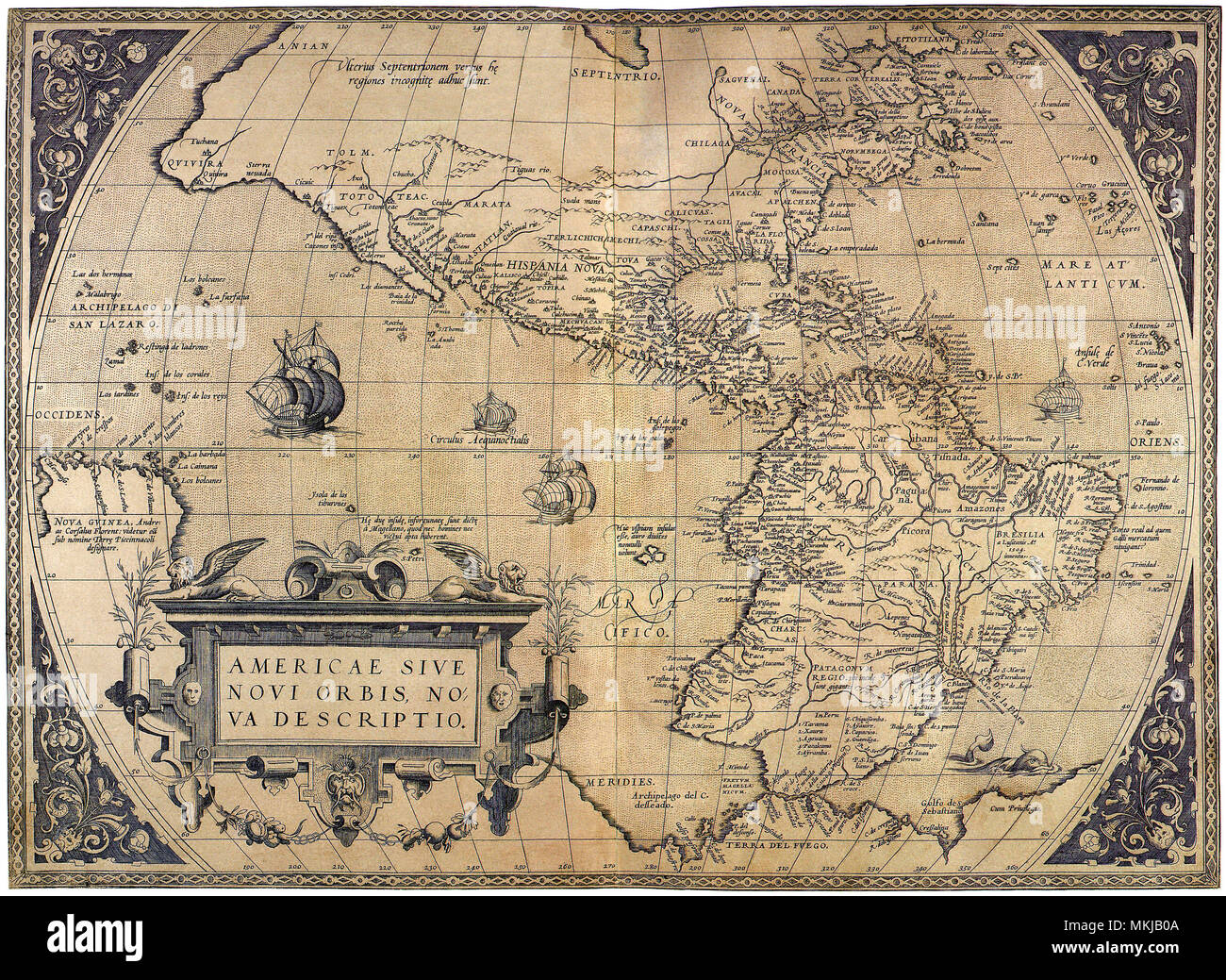 Mappa del Nuovo Mondo 1570 Foto Stock
