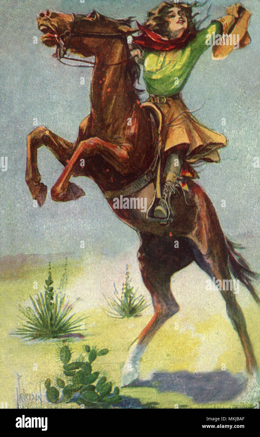 Donna sul bronco Foto Stock