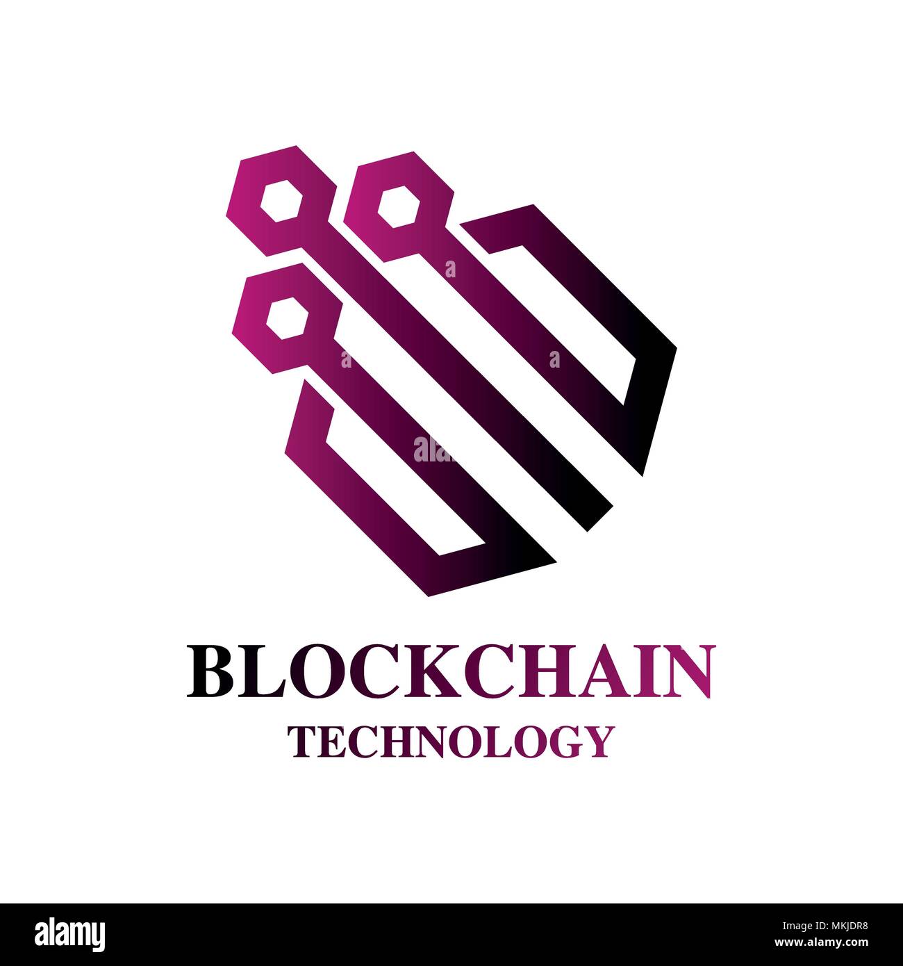Tecnologia Blockchain coloratissima linea round illustrazione vettoriale su sfondo bianco Illustrazione Vettoriale