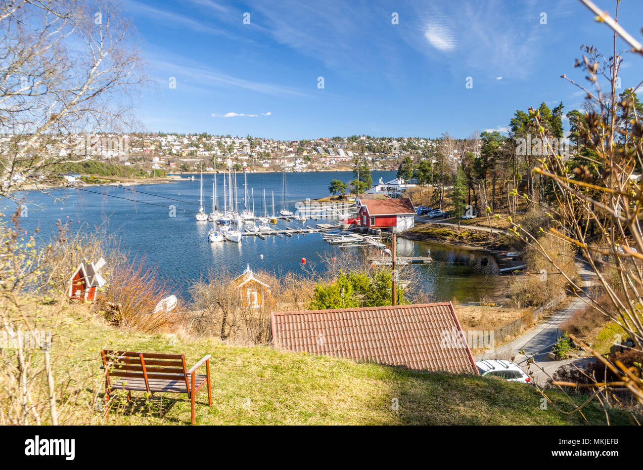 Incantevoli coste di Malmoya isola, Oslo, Norvegia. Foto Stock