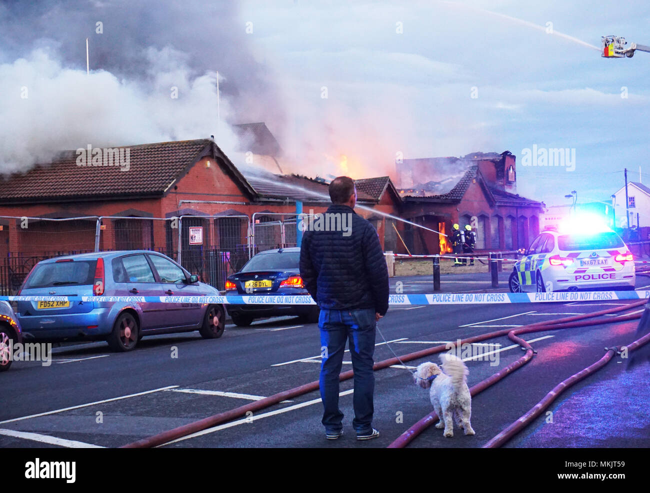 Seaton Carew, Hartlepool. 8 Maggio, 2018. Incendio presso la Sala Longscar Seaton Carew Hartlepool Credito: Topseee/Alamy Live News Credito: Topseee/Alamy Live News Foto Stock