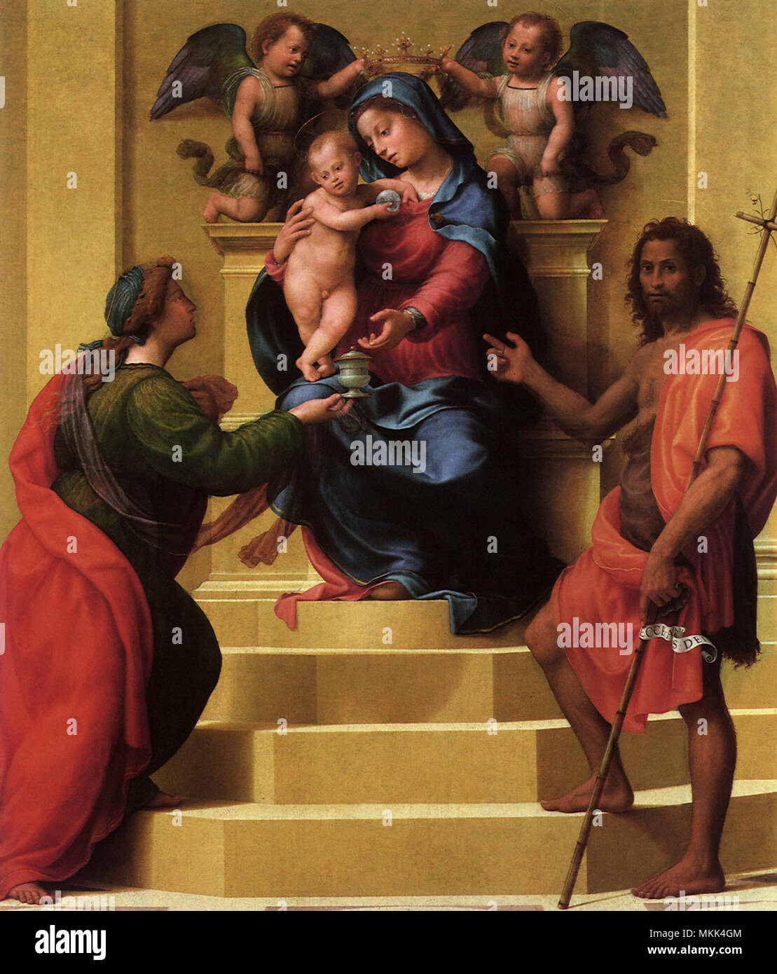 Vergine e il Bambino con Maria Maddalena & John Foto Stock
