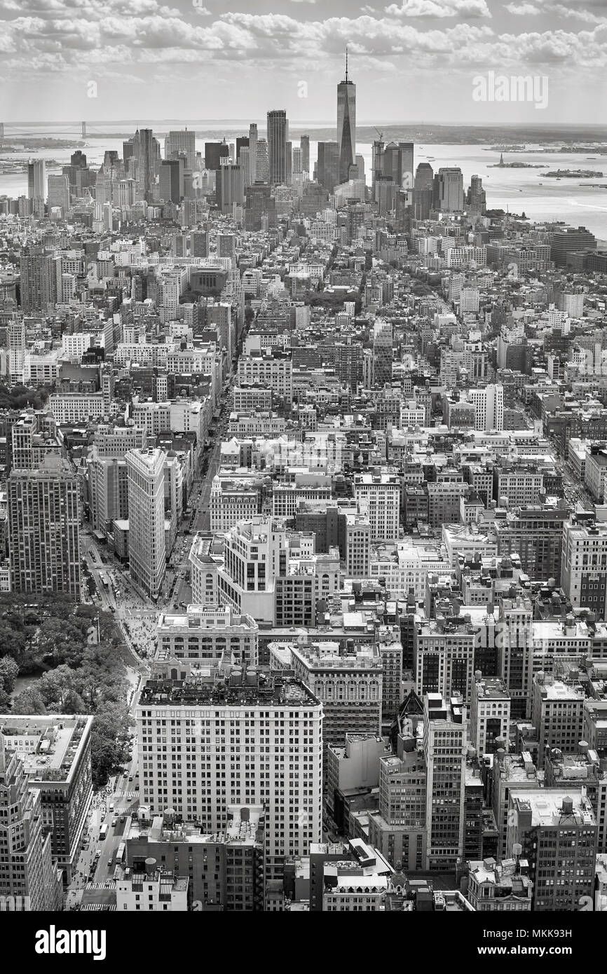 Bianco e nero fotografia aerea di Manhattan, New York City, Stati Uniti d'America. Foto Stock