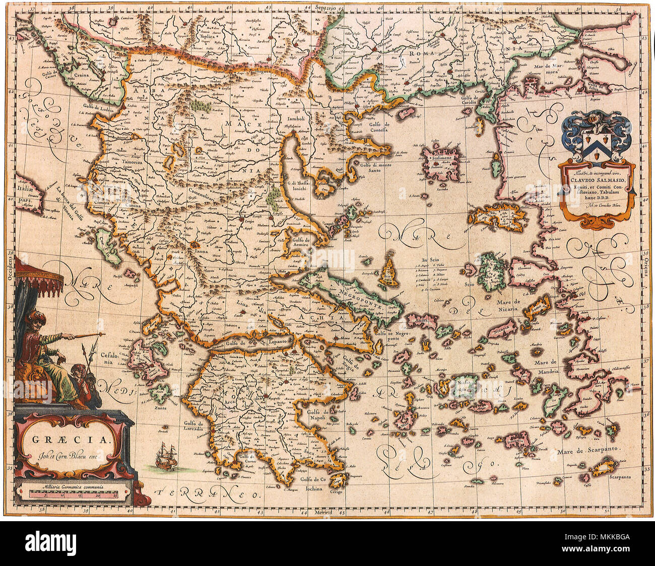 Mappa di Grecia 1640 Foto Stock