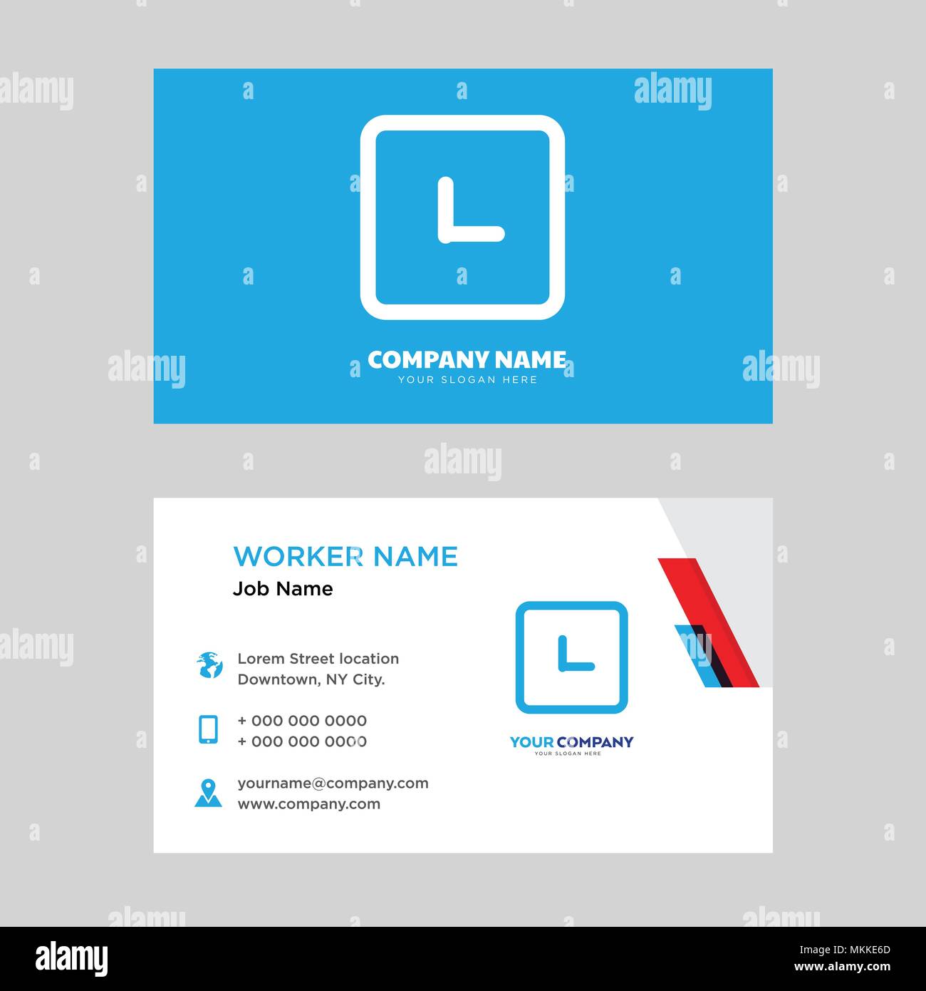 Orologio business card modello di progettazione, visita per la vostra azienda, moderna identità orizzontale vettore scheda Illustrazione Vettoriale