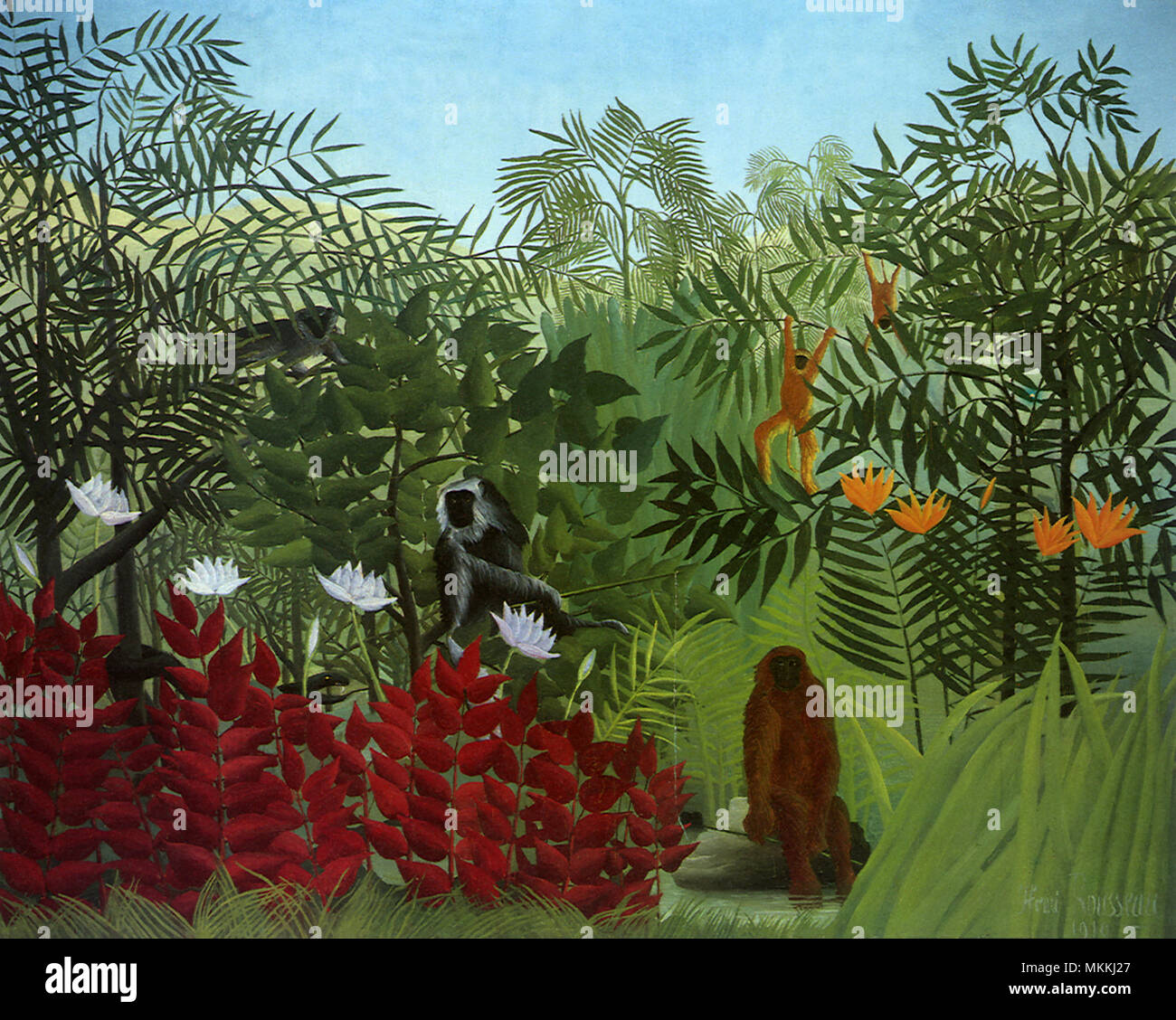 La foresta tropicale con le scimmie Foto Stock