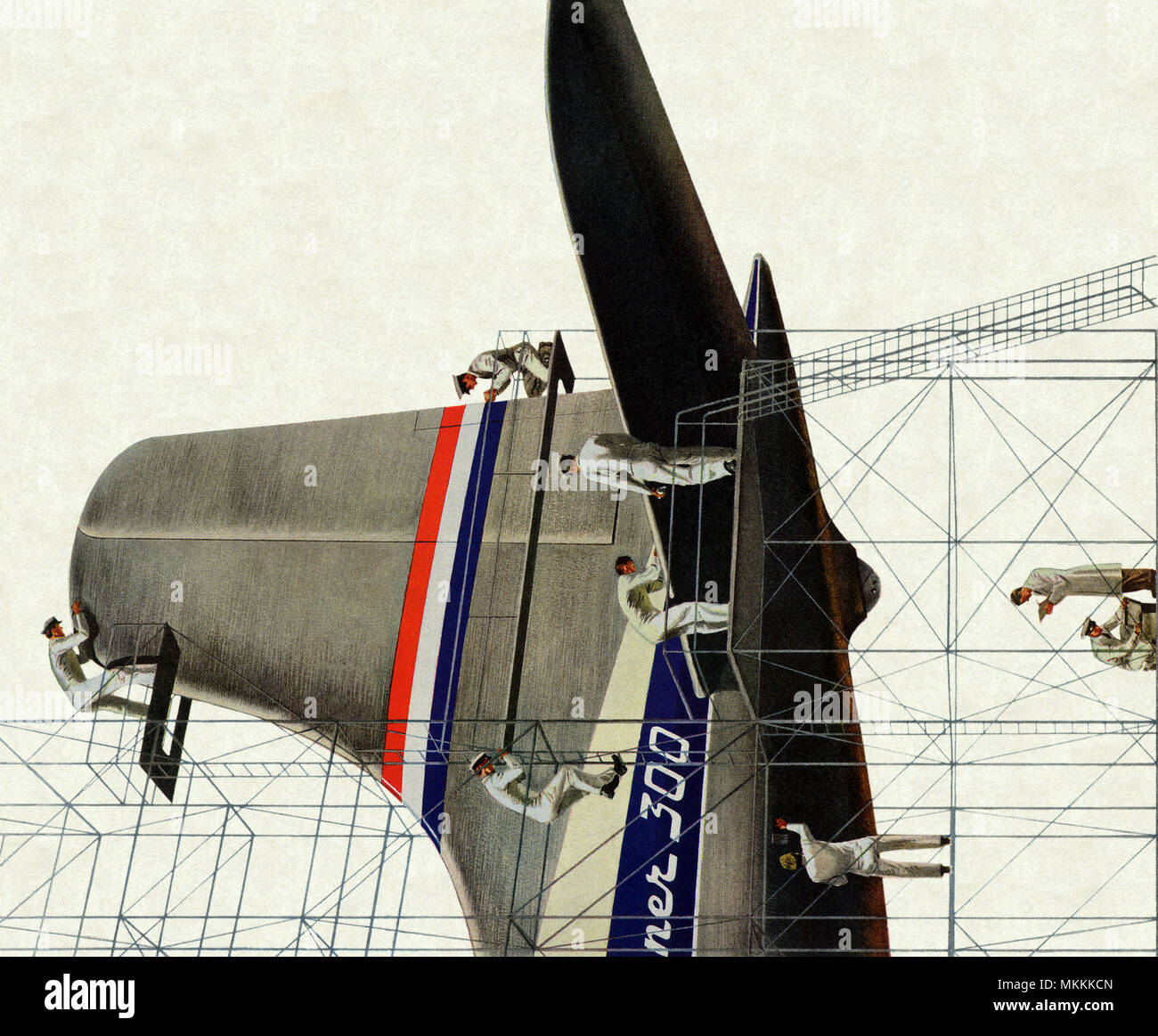 Lavoratori e aereo Foto Stock