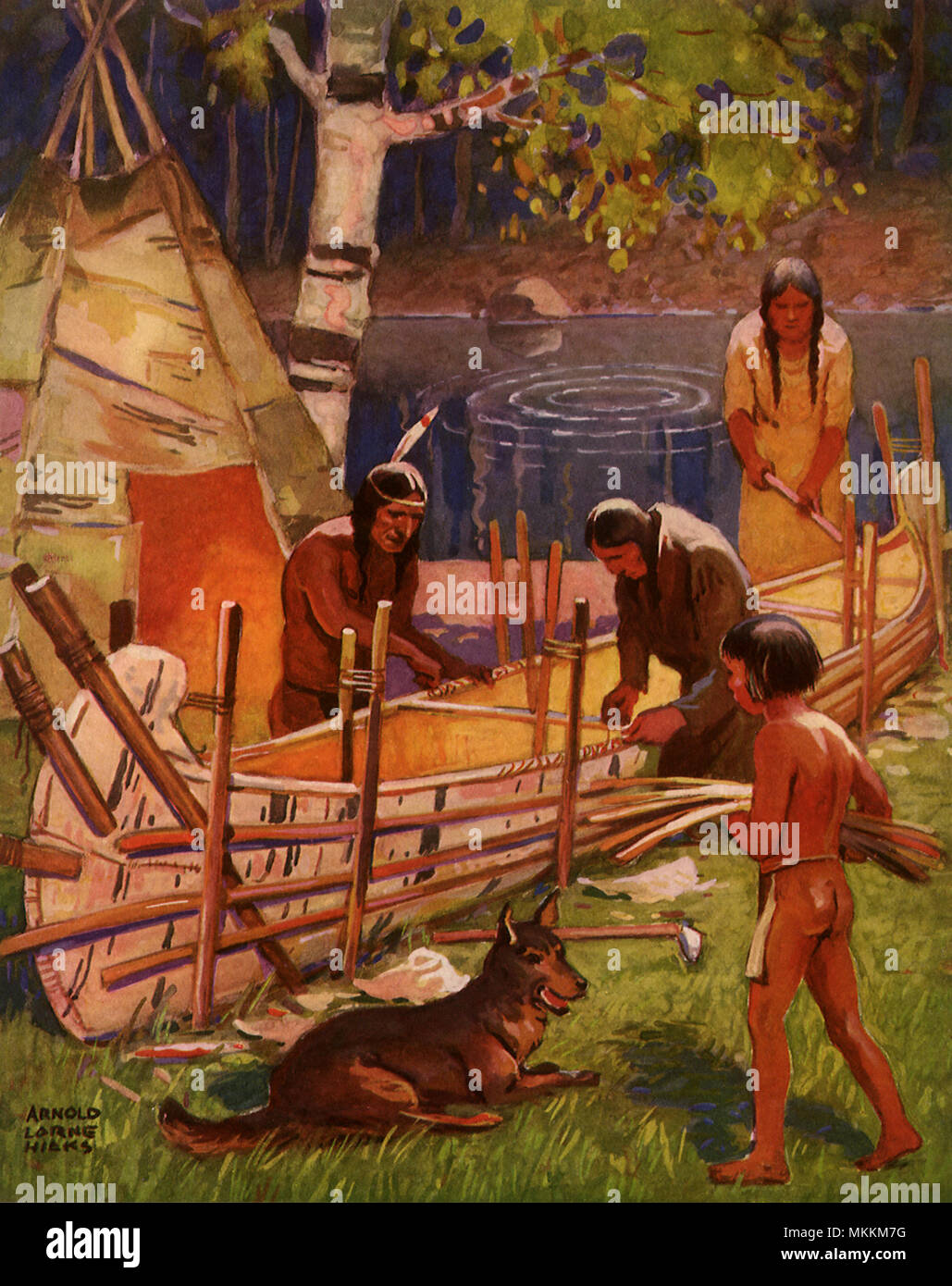 La costruzione della canoa Foto Stock