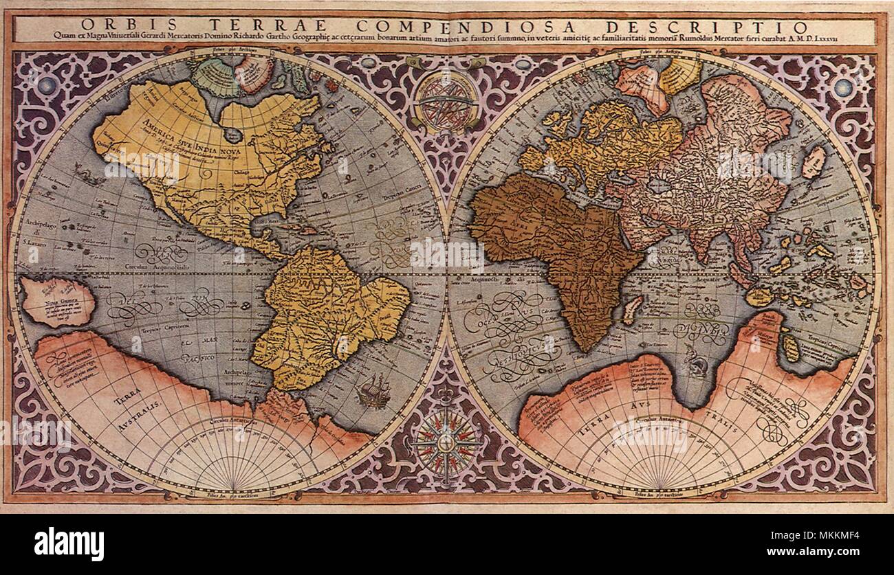 Mappa del mondo in proiezione 1595 Foto Stock